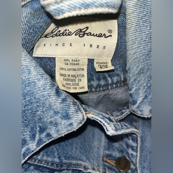 Vintage Eddie Bauer Denim Vest Women's Small Blue Biker Collared Pockets 90s - Picture 4 of 4